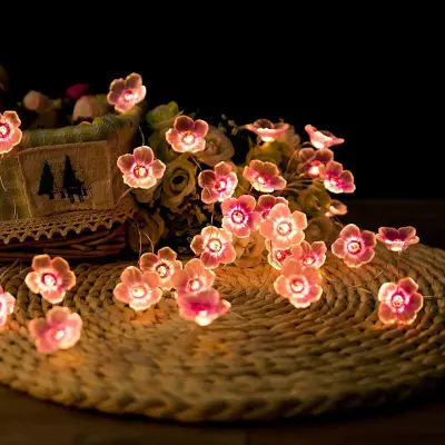 40 LED roza češnjevih cvetov, na baterije, za božič, dekliško sobo, spalnico, notranjo, zunanjo