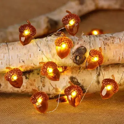 Jesenske luči na vrvici iz želoda, 2 m 20 LED okrasne luči na vrvici, jesenski dekor, LED luči na vrvici