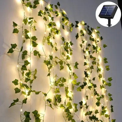 Zunanje sončne luči na nizu, umetne bršljanove sončne luči na nizu 10M 100 LED, vodotesne luči na nizu 8 svetlobnih načinov dekoracija, za vrt