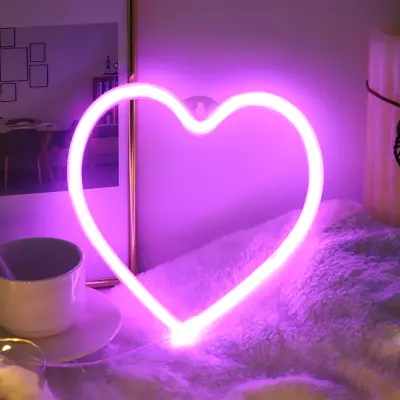 Vijolično srce Neonski znaki Okraski za noč čarovnic USB/na baterije Nočne lučke za dekor