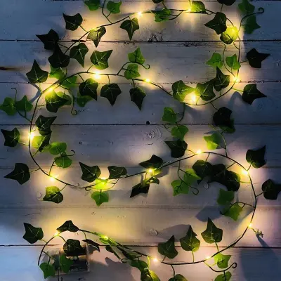 Umetne nanizane luči iz bršljanovih listov, umetne rastline z 20 LED diodami in zelenimi listi, 2 m LED nanizane luči Guazhuni [1 paket]