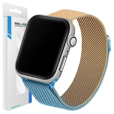 BELINE PAS ZA APPLE WATCH JEKLO 42/44/45/49MM MODRO/ZLATO