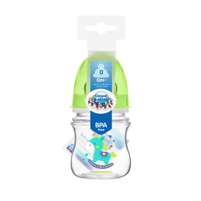 Canpol, Širokootročna steklenička za dojenčke, proti kolikam, Easystart Toys, zeleni konjiček, 35/220, zelena, 120ml