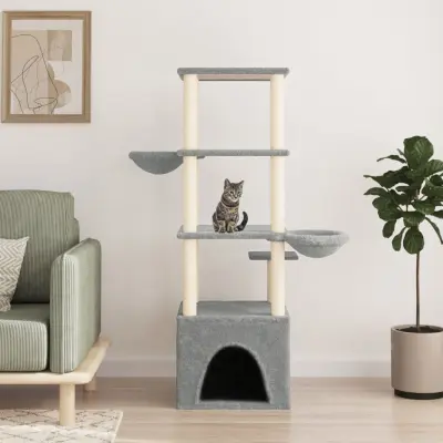 The Living Store Mačje drevo s praskalniki iz sisala svetlo sivo 147 cm - Mačje Drevo