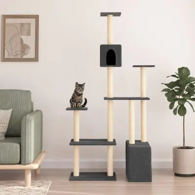The Living Store Mačje drevo s praskalniki iz sisala temno sivo 180 cm - Mačje Drevo