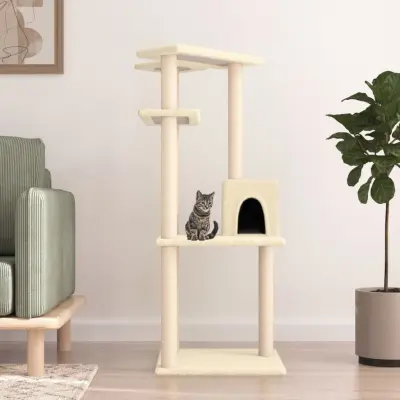 The Living Store Mačje drevo s praskalniki iz sisala krem 123 cm - Mačje Drevo