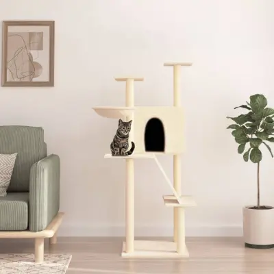 The Living Store Mačje drevo s praskalniki iz sisala krem 143 cm - Mačje Drevo