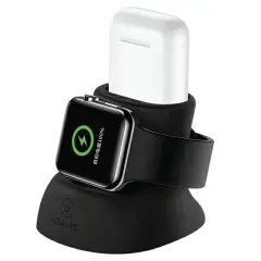 USAMS SILIKONSKO 2V1 POLNILO STOJALO ZA APPLE WATCH AIRPODS ČRNO