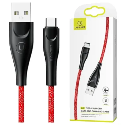 USAMS PLETENI KABEL U41 USB-C 3M 2A ZA POLNJENJE RDEČIH PAMETNIH TELEFONOV
