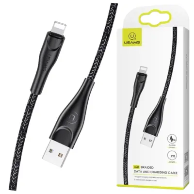 USAMS PLETENI KABEL U41 ZA LIGHTNING 2M 2A ZA IPHONE FAST CHARGE ČRN