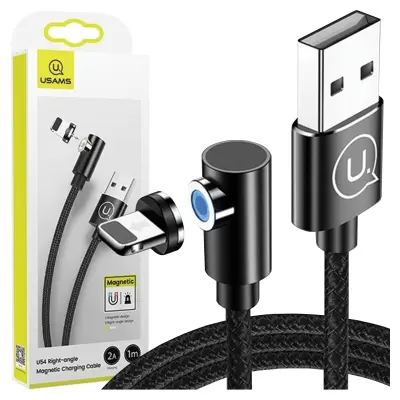 USAMS USB-A/LIGHTNING KABEL 1M KOTNI MAGNETNI ZA IPHONE ČRN