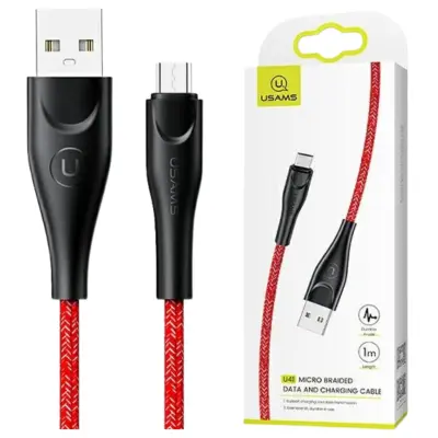 USAMS BRIDED MICROUSB KABEL 1M 2A RDEČ ZA HITRO POLNJENJE TELEFONOV