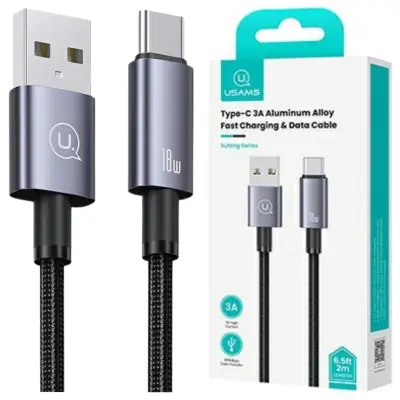 USAMS USB NA USB-C 3A 2M HITRI POLNILNI KABEL ZA TELEFON, JEKLO