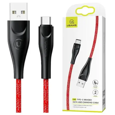 USAMS PLETENI KABEL U41 USB-C 2M 2A ZA TELEFON RDEČ RDEČ