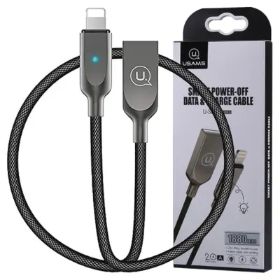 USAMS U-SUN POWER-OFF KABEL ZA LIGHTNING BLACK/BLACK 1,9M ZA IPHONE