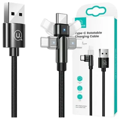 USAMS KABEL Z VRTLJIVO PLETENICO U60 2A USB-C ČRN 1M ZA TELEFONE