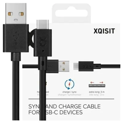 XQISIT CHARGE & SYNC KABEL USB A - USB C 3.0M ČRN ZA TELEFONE