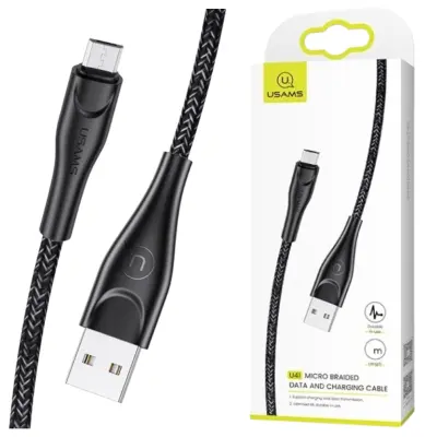 USAMS MICRO USB BRIDED KABEL 3M 2A ČRNO OVITEK HITRO POLNJENJE ZA TELEFON