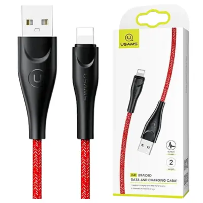 USAMS PLETENI KABEL U41 ZA LIGHTNING 2M 2A RDEČ HITRO POLNILO ZA IPHONE