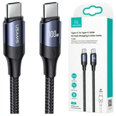 USAMS KABEL U71 USB-C NA USB-C 1,2M 100W PD FAST CHARGE CZARNY/BLACK SJ524USB01 (US-SJ524)