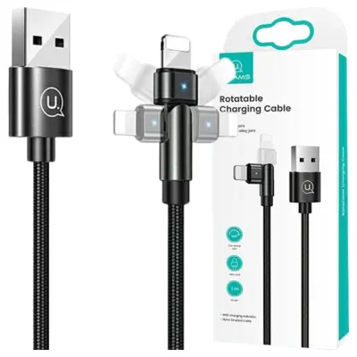 USAMS VRTLJIV BRIDED KABEL U60 2A ZA LIGHTNING BLACK 1M ZA IPHONE