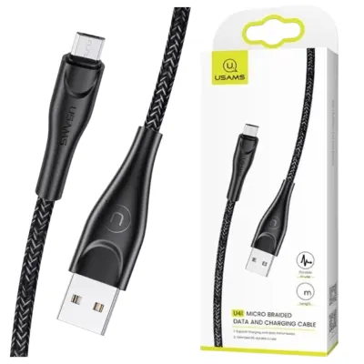 USAMS PLETENI KABEL U41 MICROUSB 1M 2A ČRN HITRO POLNJENJE ZA TELEFONE