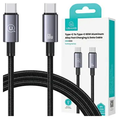 JEKLENI KABEL ZA HITRO POLNJENJE USAMS USB-C NA USB-C 60W 1,2M ZA TELEFON
