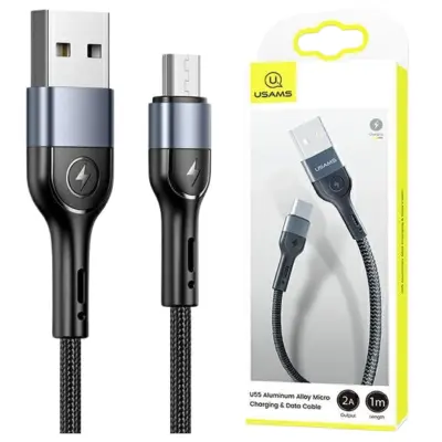 USAMS PLETENI KABEL U55 2A MICRO USB ČRN 1M ZA POLNJENJE IN PRENOS