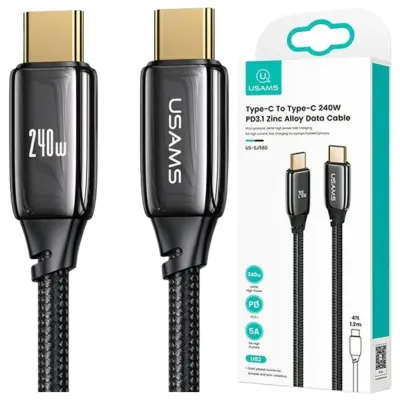 USAMS BRIDED KABEL USB-C NA USB-C 2M 240W PD 3.1 HITRO POLNJENJE ČRN