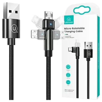 USAMS KABEL Z VRTLJIVO PLETENICO U60 2A MICROUSB ČRN 1M ZA TELEFONE