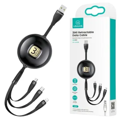 USAMS 3V1 1M KABEL ZA LIGHTNING MICROUSB USB-C ČRN ZA TELEFON