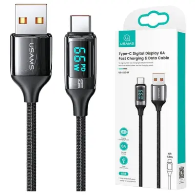 USAMS PLETENI USB-C KABEL 1.2M 6A HITRO POLNJENJE ZA TELEFON ČRN