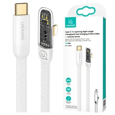 USAMS KABEL KĄTOWY USB-C NA LIGHTNING PD 20W FAST CHARGING ICEFLAKE SERIES 2M BIAŁY/WHITE SJ586USB02 (US-SJ586)