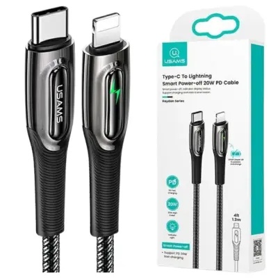 USAMS BRIDED KABEL USB-C ZA LIGHTNING 20W PD FAST CHARGE 1,2M ČRN