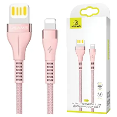 USAMS BRIDED KABEL ZA LIGHTNING 1.2M 2A HITRO POLNILO ROZA ZA IPHONE