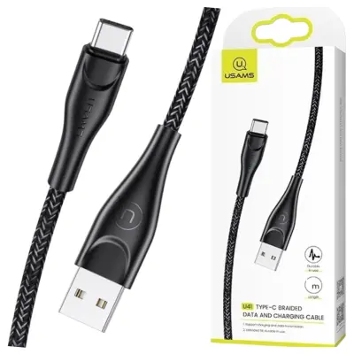USAMS BRIDED USB-C KABEL 1M 2A ČRN HITRO POLNJENJE ZA TELEFONE