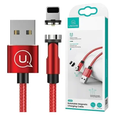 USAMS KABEL MAGNETYCZNY U59 LIGHTNING 2.1A FAST CHARGE 1M PLECIONY CZERWONY/RED SJ472USB02 (US-SJ472) REGULOWANY KĄT