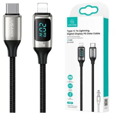USAMS USB-C TO LIGHTNING KABEL, BRIDED 1,2M 20W PD FAST CHARGE LED
