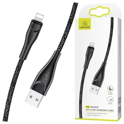 USAMS BRIDED KABEL ZA LIGHTNING 3M 2A BLACK/BLACK ZA IPHONE FAST CHARGE