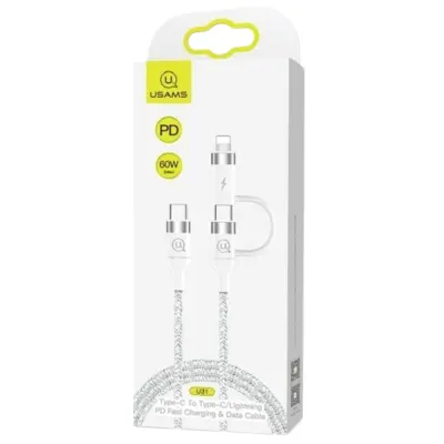 USAMS KABEL PLECIONY U31 USB-C NA USB-C /LIGHTNING 60W PD FAST CHARGE BIAŁY/WHITE SJ403USB02 (US-SJ403)