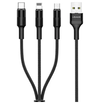 USAMS PLETENI KABEL U5 3V1 1,5M 2A ZA LIGHTNING MICRO USB USB-C ČRN