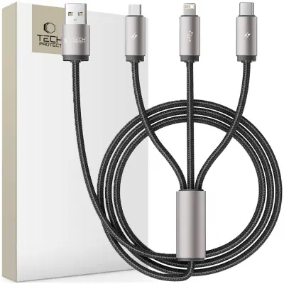 TECH-PROTECT ULTRABOOST KABEL ZA LIGHTNING TYPE-C MICRO-USB 3.5A 100CM SIVA