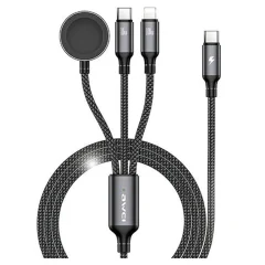 AWEI KABEL W23 3V1 USB-C ZA LIGHTNING ZA APPLE WATCH 100W 10W 2,5W ČRN