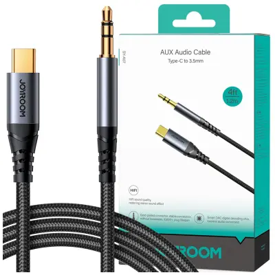 JOYROOM STEREO AUDIO KABEL AUX 3,5 MM MINI JACK - USB-C ZA TELEFON 1,2 M ČRN (SY-A07)