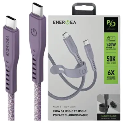 ENERGEA FLOW USB-C V USB-C KABEL 1,5M 240W 5A PD FAST CHARGE VIJOLIČEN