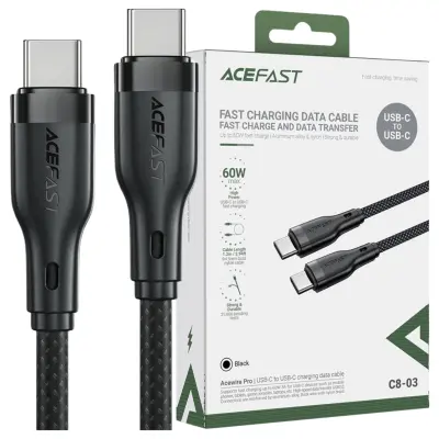 ACEFAST USB-C / USB-C KABEL 60W 3A ZA TELEFONE IN PRENOSNIKE ČRN