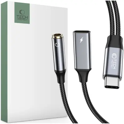 TECH-PROTECT ULTRABOOST ADAPTER PD60W/6A TYPE-C ZA MINI JACK 3,5MM ČRN
