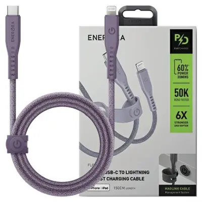 ENERGEA FLOW USB-C KABEL ZA LIGHTNING C94 MFI 1.5M 60W 3A PD VIJOLIČEN