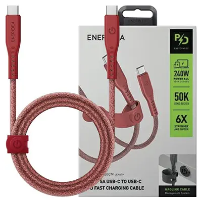 ENERGEA PRETOČNI KABEL USB-C NA USB-C 1,5M RDEČ 240W 5A PD HITRO POLNJENJE