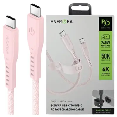 ENERGEA FLOW USB-C V USB-C KABEL 1,5M ROZA 240W 5A PD HITRO POLNJENJE